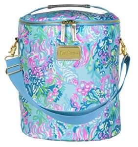 lilly pulitzer blue/green insulated soft beach cooler with adjustable/removable strap and double zipper close, aqua la vista