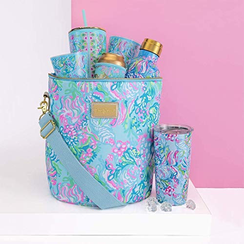 Lilly Pulitzer Blue/Green Insulated Soft Beach Cooler with Adjustable/Removable Strap and Double Zipper Close, Aqua La Vista