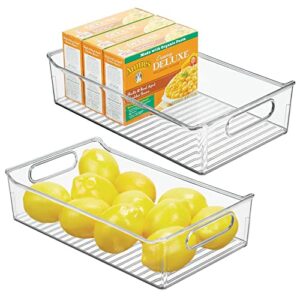 mdesign small plastic kitchen storage container bins with handles -organization in pantry, cabinet, refrigerator or freezer shelves – food organizer for fruit, yogurt, squeeze pouches – 2 pack – white