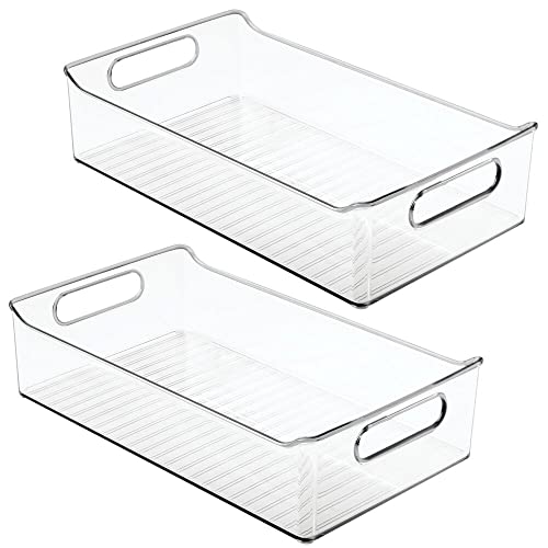 mDesign Small Plastic Kitchen Storage Container Bins with Handles -Organization in Pantry, Cabinet, Refrigerator or Freezer Shelves - Food Organizer for Fruit, Yogurt, Squeeze Pouches - 2 Pack - White