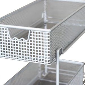 DecoBros 2 Tier Mesh Sliding Cabinet Basket Organizer Drawer,Silver