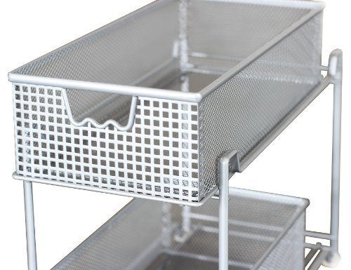 DecoBros 2 Tier Mesh Sliding Cabinet Basket Organizer Drawer,Silver