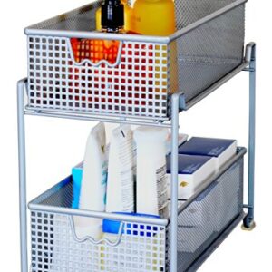 DecoBros 2 Tier Mesh Sliding Cabinet Basket Organizer Drawer,Silver