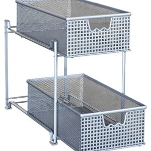 DecoBros 2 Tier Mesh Sliding Cabinet Basket Organizer Drawer,Silver