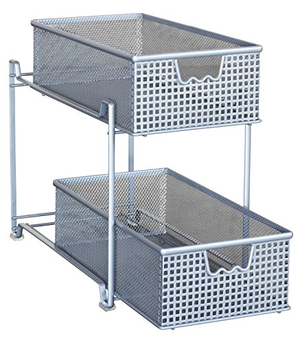 DecoBros 2 Tier Mesh Sliding Cabinet Basket Organizer Drawer,Silver