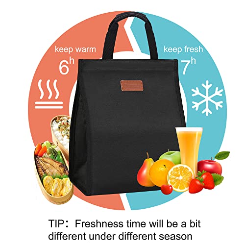 Femuar Lunch Bags for Women,Waterproof Reusable Lunch Tote with Internal Pocket，Black Lunch bag for Work/School/Travel/Picnic