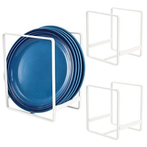 zoofox 3 pack plate holder organizer, upright metal dish storage stand, dying display rack for kitchen cabinet, counter and cupboard ( small and large, white )