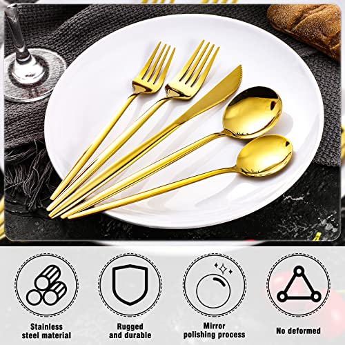 100 Pcs Gold Silverware Set Stainless Steel Flatware Service Set for 20, Kitchen Home Tableware Cutlery Utensils Spoon Fork Knives Black Gold Silverware Mirror Polished Dishwasher Safe (Gold)