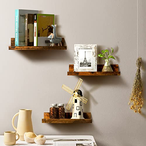 Upsimples Home Floating Shelves for Wall Décor Storage, Wall Shelves Set of 5, Wall Mounted Wood Shelves for Bedroom, Living Room, Bathroom, Kitchen, Small Picture Ledge Farmhouse Shelves, Brown