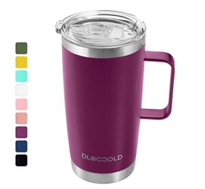 dloccold insulated coffee mug with handle stainless steel travel coffee cup with lid spill proof reusable thermos coffee cups for men women car cup holder friendly (purple, 20 oz)