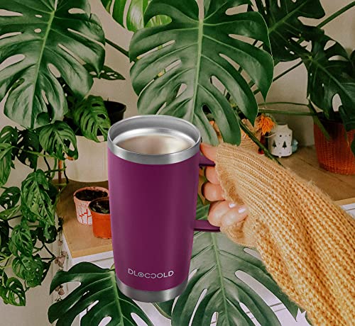 DLOCCOLD Insulated Coffee Mug with Handle Stainless Steel Travel Coffee Cup with Lid Spill Proof Reusable Thermos Coffee Cups for Men Women Car Cup holder Friendly (Purple, 20 oz)