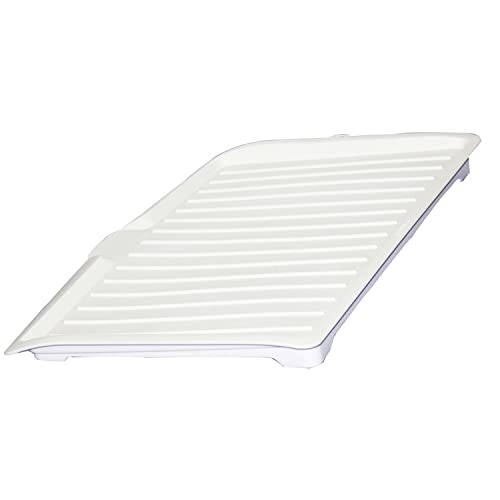 Halyuhn 18 Inch Plastic Dish Drainer Board, Large White Draining Tray with Side Drop Slope Diversion, Water Drain Board Drying Plate Dish Strainer Mat with Non-Slip Base for Bowl Cup Kitchenware