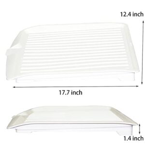 Halyuhn 18 Inch Plastic Dish Drainer Board, Large White Draining Tray with Side Drop Slope Diversion, Water Drain Board Drying Plate Dish Strainer Mat with Non-Slip Base for Bowl Cup Kitchenware