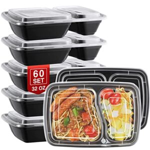 neebake 60 sets 32oz meal prep containers 2 compartment – plastic food storage containers 2 compartments with lids