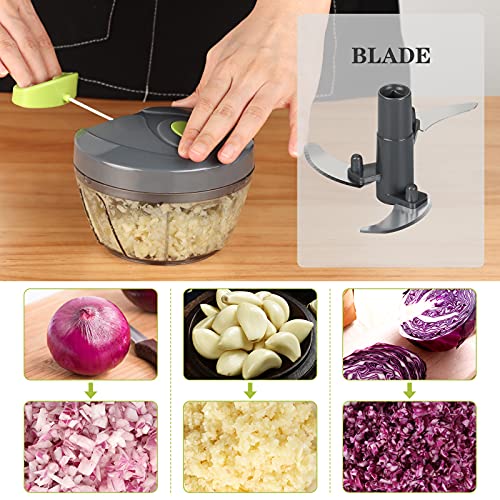 Manual Food Chopper Vegetable Cutter, Chopper Hand String Vegetable Chopper Onions Cutter for Vegetable Fruits Nuts Durable BPA Free Food Safe Material (2 Cup-Gray)