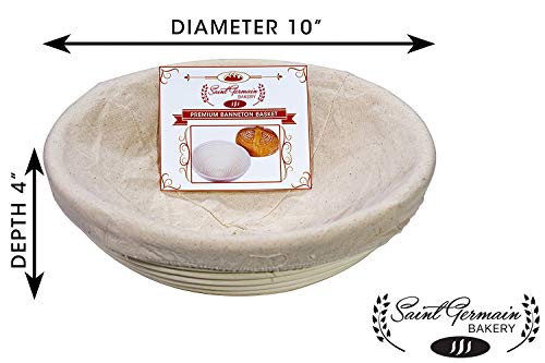 Saint Germain Bakery Premium Round Bread Banneton Basket with Liner - Perfect Brotform Proofing Basket for Making Beautiful Bread (10 inch)