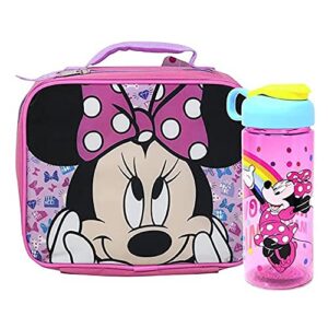 disney minnie mouse lunch box and water bottle bundle 2 pc. set, soft insulated lunch bag with bpa free water bottle for kids