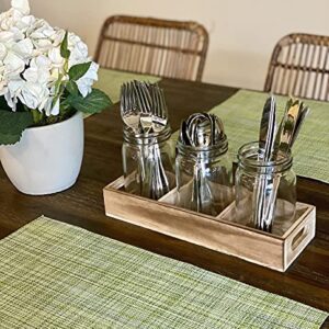 CB Accessories Mason Jar Glass Utensil Holder Flatware Caddy Silverware Organizer for Spoons, Knives and Forks with Rustic Wood Tray