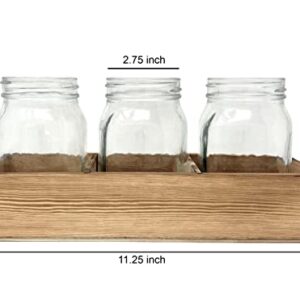 CB Accessories Mason Jar Glass Utensil Holder Flatware Caddy Silverware Organizer for Spoons, Knives and Forks with Rustic Wood Tray