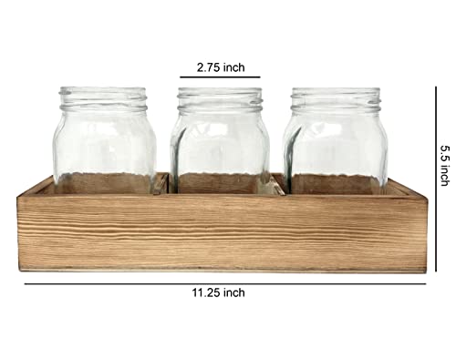 CB Accessories Mason Jar Glass Utensil Holder Flatware Caddy Silverware Organizer for Spoons, Knives and Forks with Rustic Wood Tray