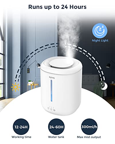 Syvio Humidifiers for Bedroom Large Room, Easy to Clean Humidifier Ultrasonic & Essential Oil Diffuser, Room Humidifier for Bedroom Baby Plant Cool Mist, Top Fill, Quiet, 360° Nozzle, Auto Off, 2.8L