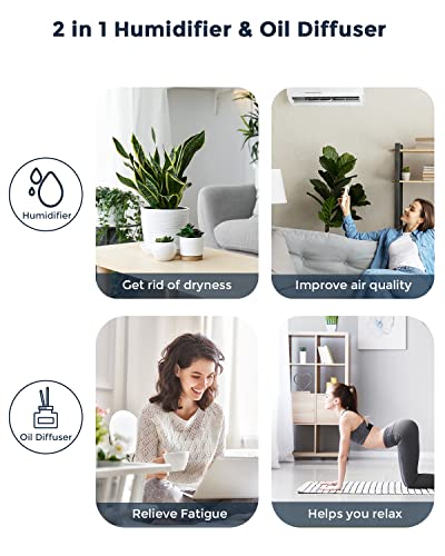 Syvio Humidifiers for Bedroom Large Room, Easy to Clean Humidifier Ultrasonic & Essential Oil Diffuser, Room Humidifier for Bedroom Baby Plant Cool Mist, Top Fill, Quiet, 360° Nozzle, Auto Off, 2.8L