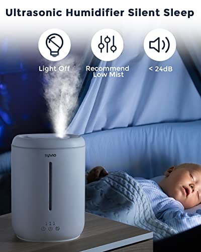 Syvio Humidifiers for Bedroom Large Room, Easy to Clean Humidifier Ultrasonic & Essential Oil Diffuser, Room Humidifier for Bedroom Baby Plant Cool Mist, Top Fill, Quiet, 360° Nozzle, Auto Off, 2.8L