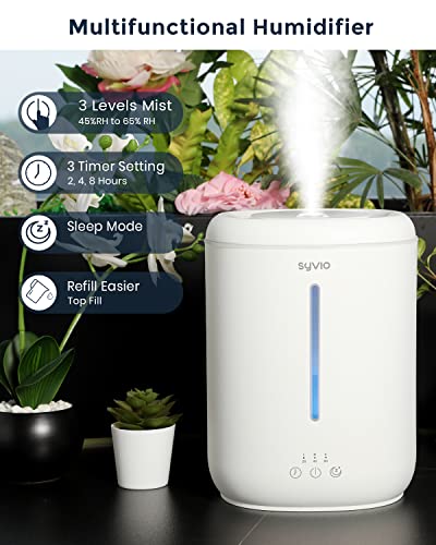 Syvio Humidifiers for Bedroom Large Room, Easy to Clean Humidifier Ultrasonic & Essential Oil Diffuser, Room Humidifier for Bedroom Baby Plant Cool Mist, Top Fill, Quiet, 360° Nozzle, Auto Off, 2.8L