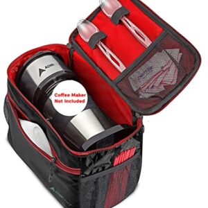 Adir Mini Single Serve Travel Coffee Maker Pouch Organizer, Portable For Travel, Camping, Office Lunch Bag For Grab & Go Daily Use (Red)