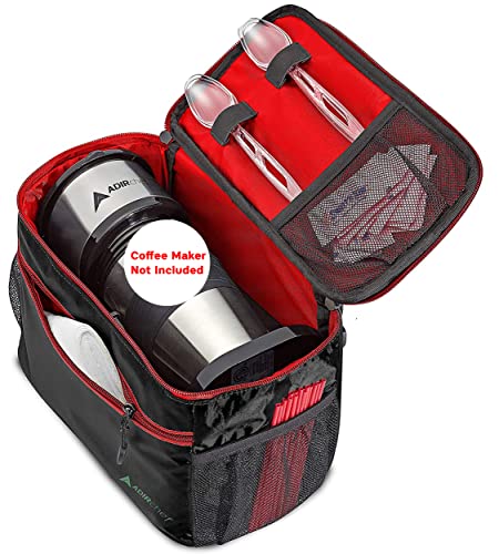 Adir Mini Single Serve Travel Coffee Maker Pouch Organizer, Portable For Travel, Camping, Office Lunch Bag For Grab & Go Daily Use (Red)