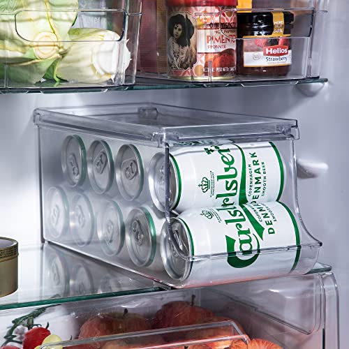 JINAMART Set of 2 Stackable Soda Can Organizer for Refrigerator with Lids, Can Holders for Pantry - Holds 9 Cans Each, BPA Free Can Organizer for Pantry, Fridge, Freezer, Countertops and Cabinets