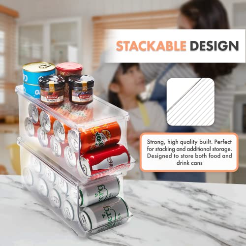 JINAMART Set of 2 Stackable Soda Can Organizer for Refrigerator with Lids, Can Holders for Pantry - Holds 9 Cans Each, BPA Free Can Organizer for Pantry, Fridge, Freezer, Countertops and Cabinets