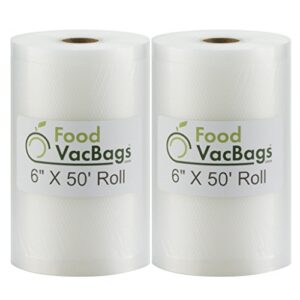 two 6″ x 50′ rolls of foodvacbags vacuum sealer bags for foodsaver™ and other vacuum sealer machines
