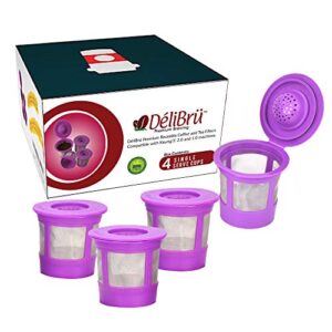 reusable k cups for keurig 2.0 & 1.0 – pack of 4 (purple) – easy to clean – universal keurig reusable coffee pods by delibru