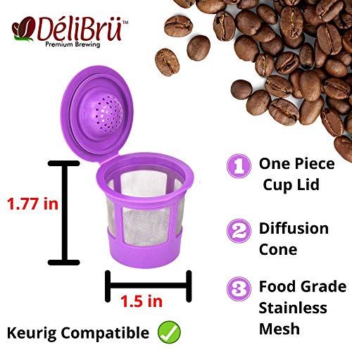 Reusable K Cups for Keurig 2.0 & 1.0 - Pack of 4 (Purple) - Easy to Clean - Universal Keurig Reusable Coffee Pods by Delibru