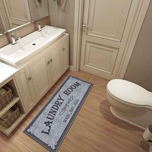 Ottomanson Laundry Collection Non-Slip Rubberback Laundry Text Design 2x5 Laundry Room Runner Rug, 20" x 59", Light Gray