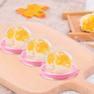 Pralb 100 Set Clear Plastic Mini Cupcake Boxes Muffin Pod Dome Muffin Single Container Box Wedding Birthday Gifts Supplies for Cheese Pastry Dessert Mooncake (round, pink)