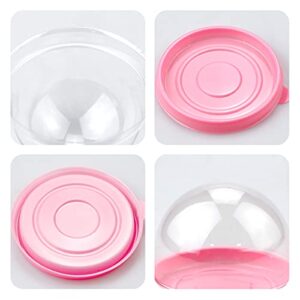 Pralb 100 Set Clear Plastic Mini Cupcake Boxes Muffin Pod Dome Muffin Single Container Box Wedding Birthday Gifts Supplies for Cheese Pastry Dessert Mooncake (round, pink)