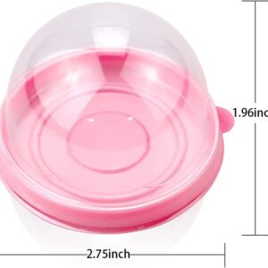 Pralb 100 Set Clear Plastic Mini Cupcake Boxes Muffin Pod Dome Muffin Single Container Box Wedding Birthday Gifts Supplies for Cheese Pastry Dessert Mooncake (round, pink)