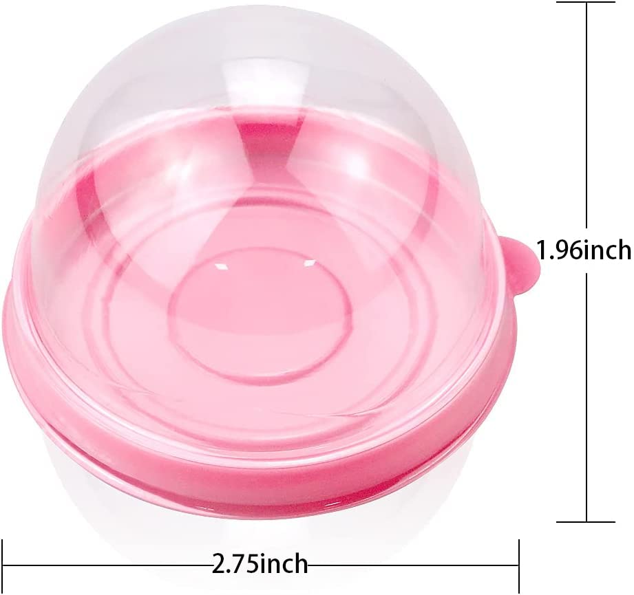 Pralb 100 Set Clear Plastic Mini Cupcake Boxes Muffin Pod Dome Muffin Single Container Box Wedding Birthday Gifts Supplies for Cheese Pastry Dessert Mooncake (round, pink)