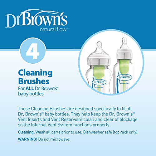 Dr. Brown’s Natural Flow® Reusable Baby Bottle Vent System and Reservoir Cleaning Bristle Brush, BPA Free, Blue Brushes, 4-Pack