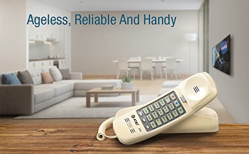 AT&T TRIMLINE 210 Corded Home Phone, No AC Power Required, Improved Easy-Wall-Mount, Lighted Big Button Keypad, 13 SpeedDial Keys, Last Number Redial, Mute, Flash, Volume Control, Beige