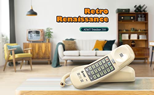 AT&T TRIMLINE 210 Corded Home Phone, No AC Power Required, Improved Easy-Wall-Mount, Lighted Big Button Keypad, 13 SpeedDial Keys, Last Number Redial, Mute, Flash, Volume Control, Beige