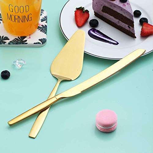 Berglander Gold Cake Pie Pastry Servers, Gold Cake Serving Set,Cake Knife and Server Set Perfect For Wedding, Birthday, Parties and Events