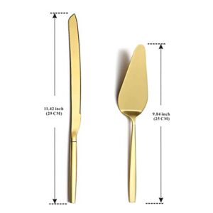 Berglander Gold Cake Pie Pastry Servers, Gold Cake Serving Set,Cake Knife and Server Set Perfect For Wedding, Birthday, Parties and Events