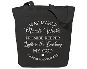 gxvuis waymaker canvas tote bag for women christian scripture reusable grocery shoulder shopping bags work funny gifts black