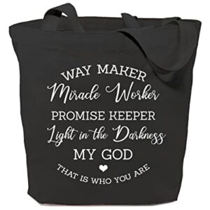 GXVUIS Waymaker Canvas Tote Bag for Women Christian Scripture Reusable Grocery Shoulder Shopping Bags Work Funny Gifts Black