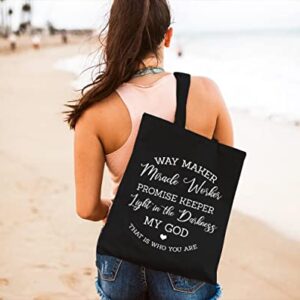 GXVUIS Waymaker Canvas Tote Bag for Women Christian Scripture Reusable Grocery Shoulder Shopping Bags Work Funny Gifts Black