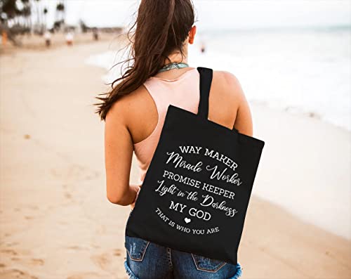 GXVUIS Waymaker Canvas Tote Bag for Women Christian Scripture Reusable Grocery Shoulder Shopping Bags Work Funny Gifts Black