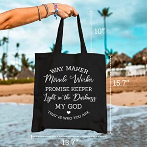 GXVUIS Waymaker Canvas Tote Bag for Women Christian Scripture Reusable Grocery Shoulder Shopping Bags Work Funny Gifts Black